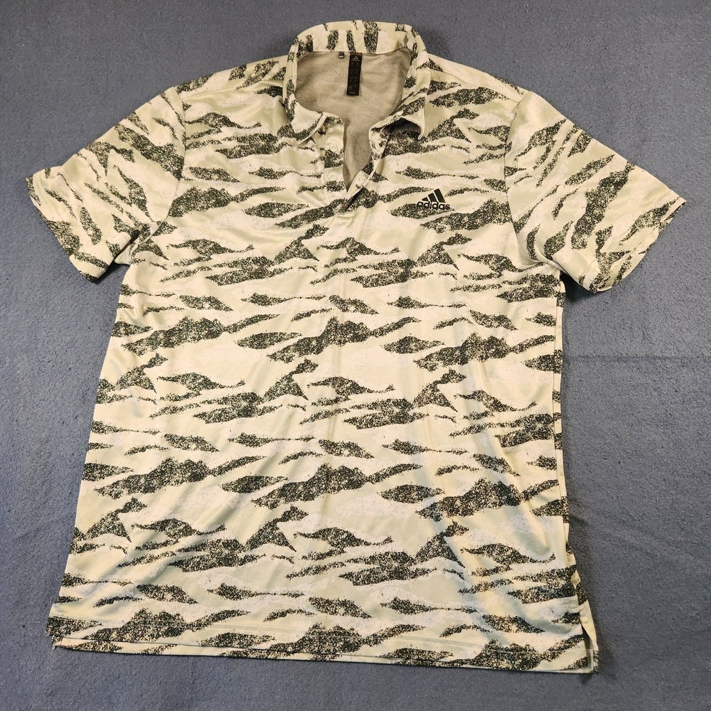 Adidas Polo Shirt Mens XL Extra Large Green Golf Horizon Print 3‎ Snap Collar
